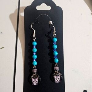 RARE Turquoise cat earrings 1 of a kind